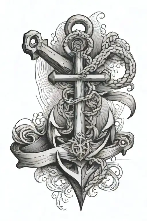 Anchor With Cancer Symbol Intertwined With Waves In The Background