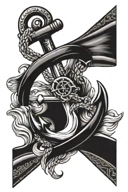 Anchor With Cancer Symbol Wrapped Around With Waves In The Background