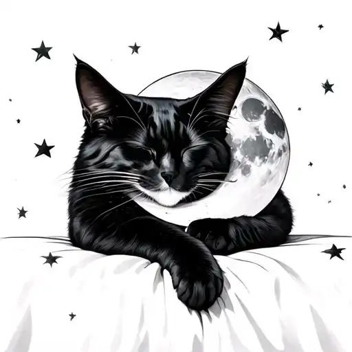 Black Cat Sleeping Moon