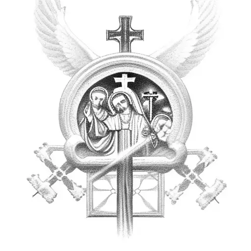 Catholic Cross With Archangels In Background