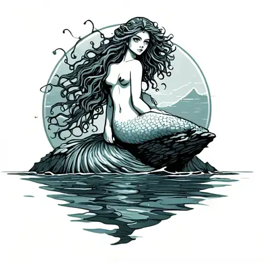 Mermaid On A Rock Featuring Medusa Elements