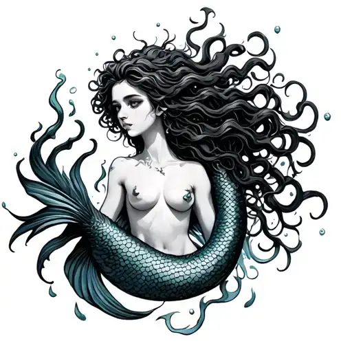 Swimming Mermaid Featuring Medusa Elements Incorporated