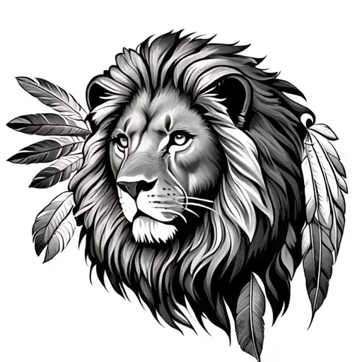 Lion Wearing Indian Feathers