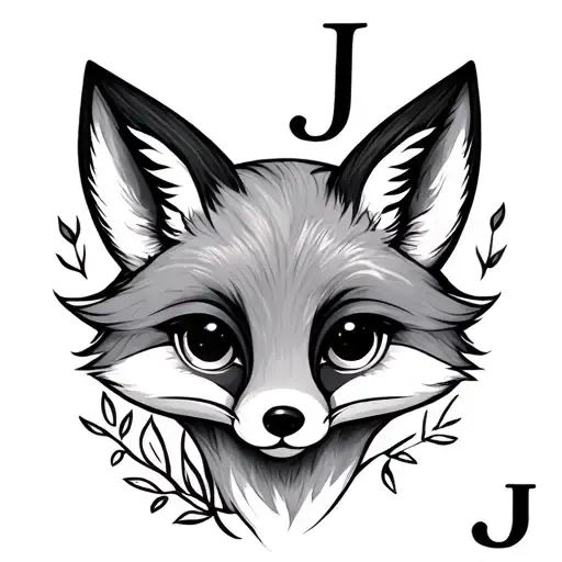 Cute Pretty Fox Tattoo With Letter J Initial