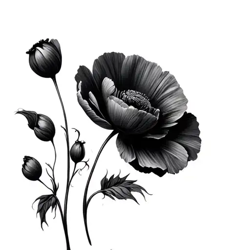 Poppy Flowers Large Black Leaves
