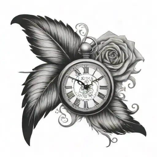Pocket Watch Butterfly Rose Feather