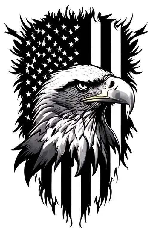 Eagle Head Diving Profile American Flag Intertwined