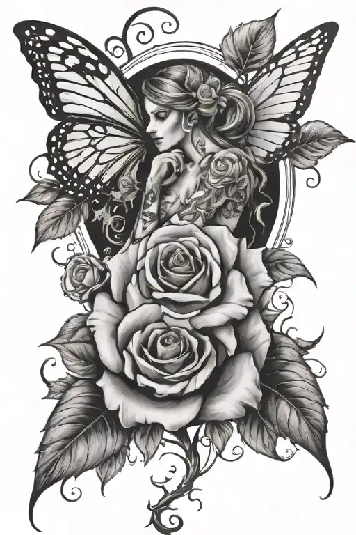 Rose With Fairy Sit On With Butterfly Wings Made