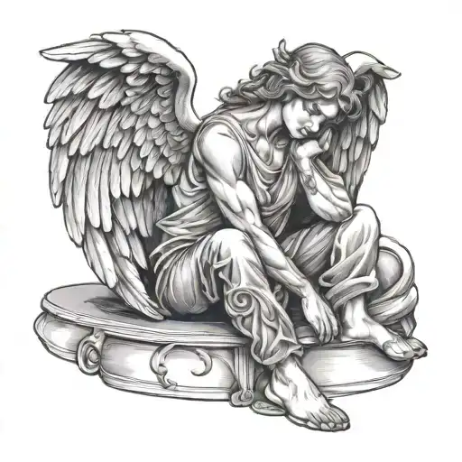 Angel Sitting With Chin Resting On Knee