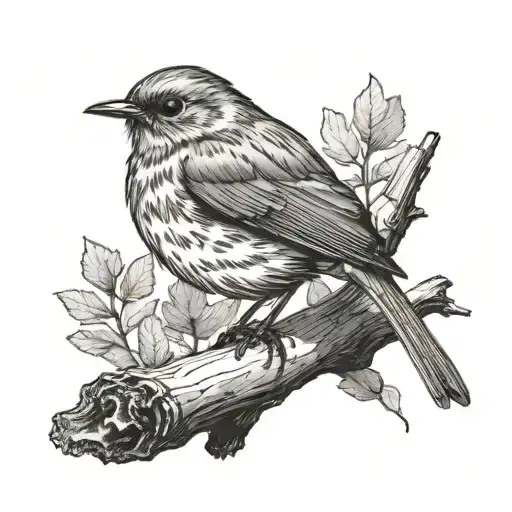 A Robin On A Log Woth A Frame Aroudn