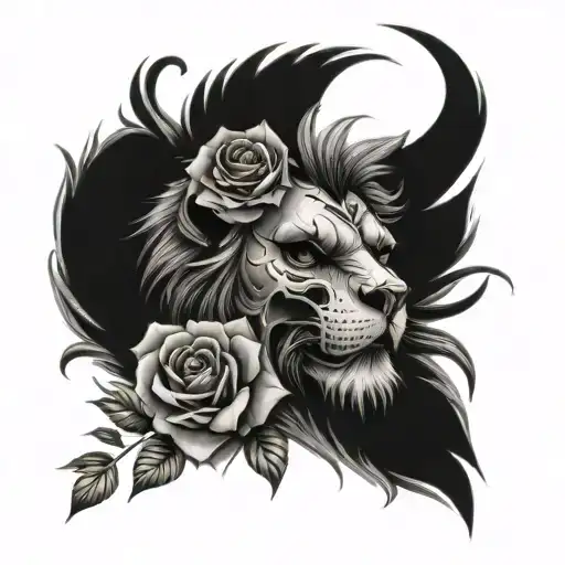 Skull Roses Lion