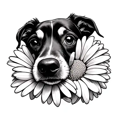 Dog Nose Surrounded By A Daisy
