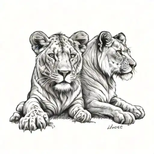 Lioness And Lion Cub