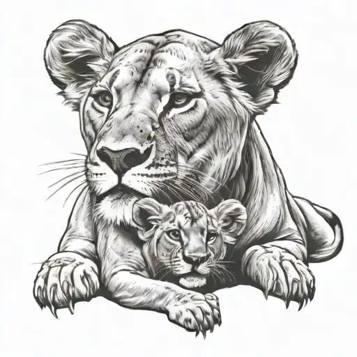 Lioness With Lion Cub