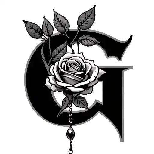 Letter G With A Rose Dangling Down
