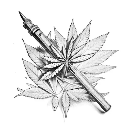 Two Cross Piston With A Leaf Of Marijuana