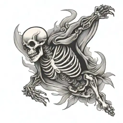 Traditional American Tattoo Of Skeleton Running