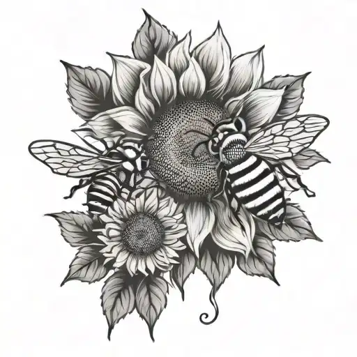 Sunflower With Bees Flying And I Love You Mom