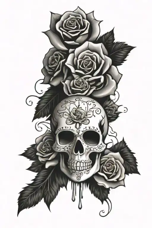 Candy Skull With Roses Blooming