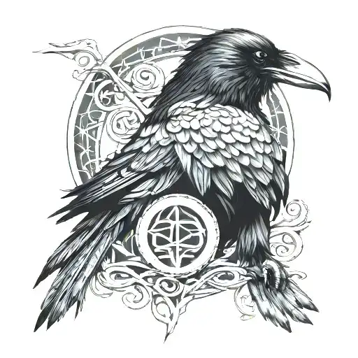 Raven On A Moon With Triquetra