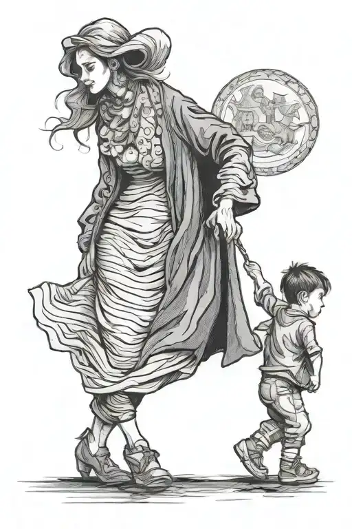 Mother Watching Over Her Son Walking