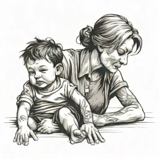 Mother And Her Son Sitting