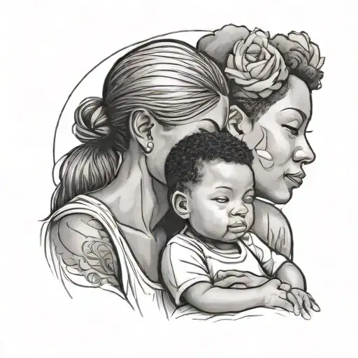 Black Mother And Her Son Sitting Side By Side
