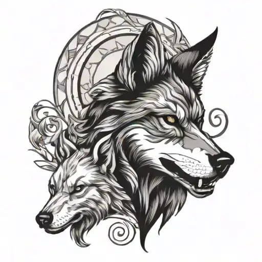 God Cernunos With A Heart In His Hand And A Majestic Wolf Next To Him