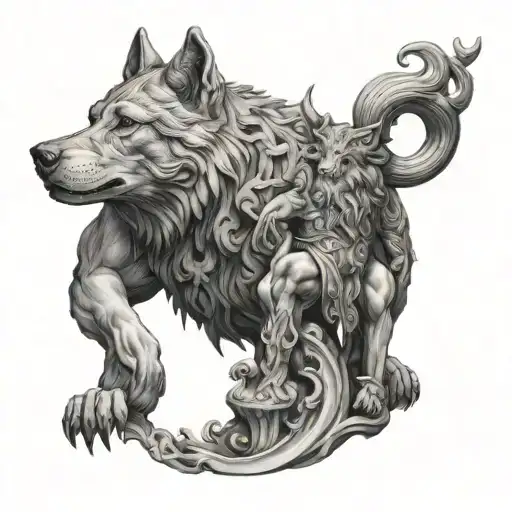 The God Cernunos In Stature And A Majestic Wolf Next To Him