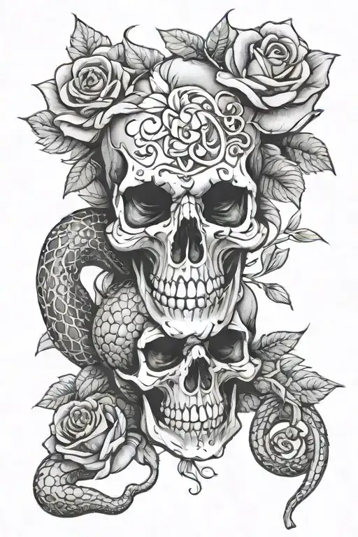 Skull Roses Snake Wrapped