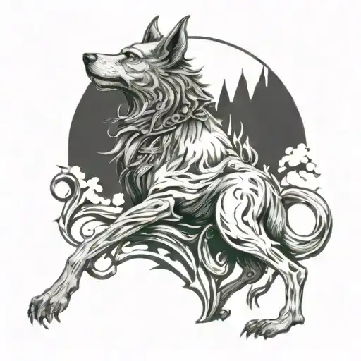 The God Cernunos In Stature And A Magestic Wolf Next To Him As A Companion