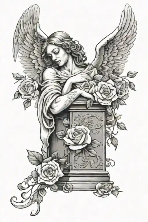 Angel Of Grief With Flowers Blooming