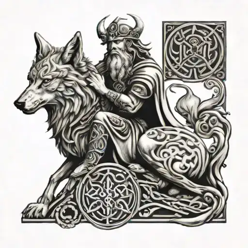 The Celtic God In Stature And A Magestic Wolf Next To Him As A Companion