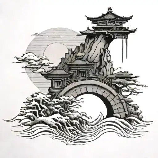 Japanese Empire With Bridge And Sun