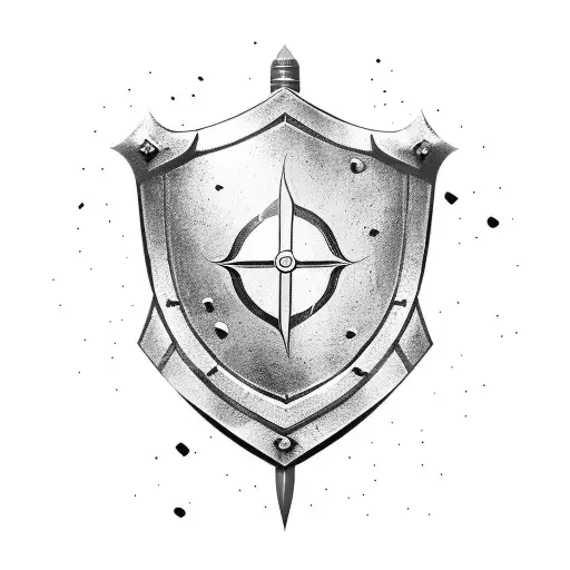 Medieval Heater Shield With A Swirly Design On It And A Sword Behind It