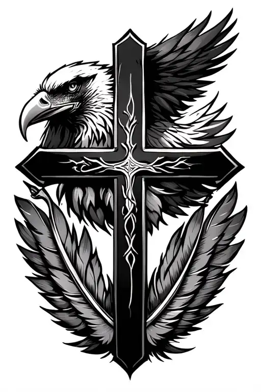 Christian Cross With Eagle Feathers Men