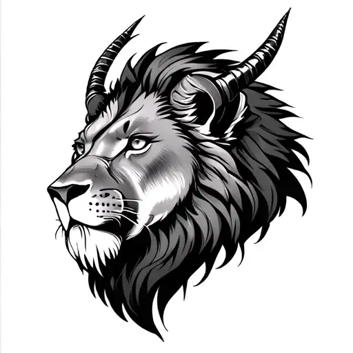 Calm Lion With Horns