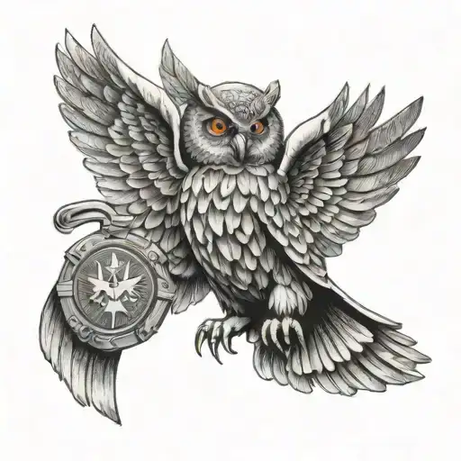 An Owl With Spread Wings Holds A Combat Medic Badge In Its Paws