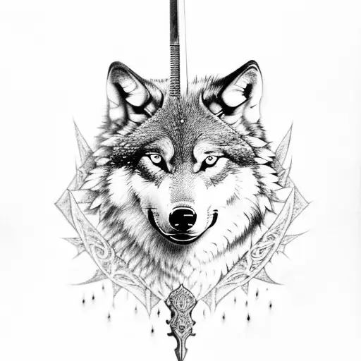 A Wolf With Intricate Sword Patterns On Its Fur