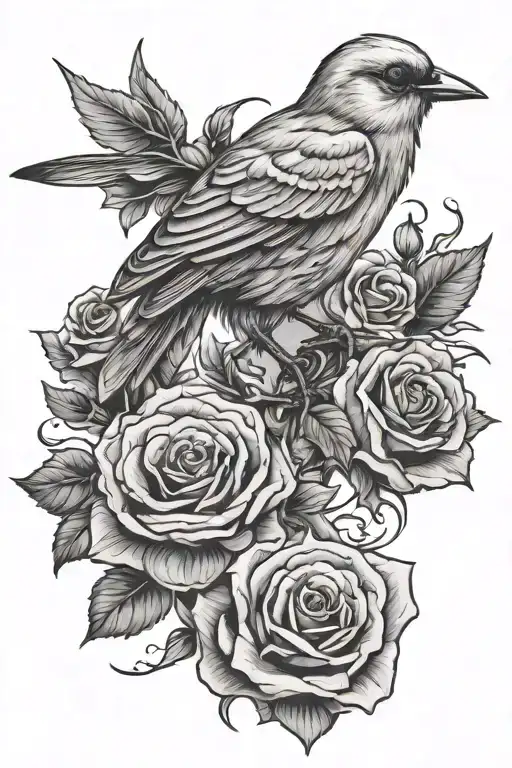 Songbird With Black Roses And Antiposession Symbol