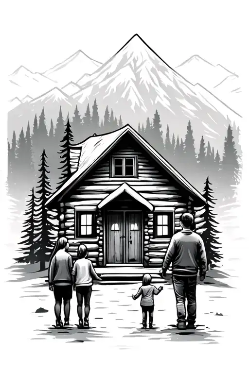 Family Cabin In The Mountains With Family Wife Daughter Daughter Son