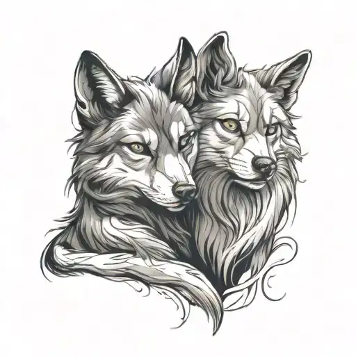 A Wolf And A Cat Hugging Each Other