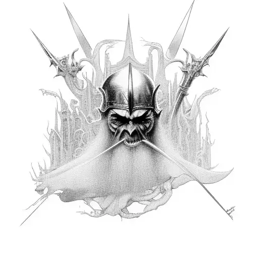 A Detailed Portrait Of A Famous Heavy Metal Musician Surrounded By Lord Of The Rings Characters