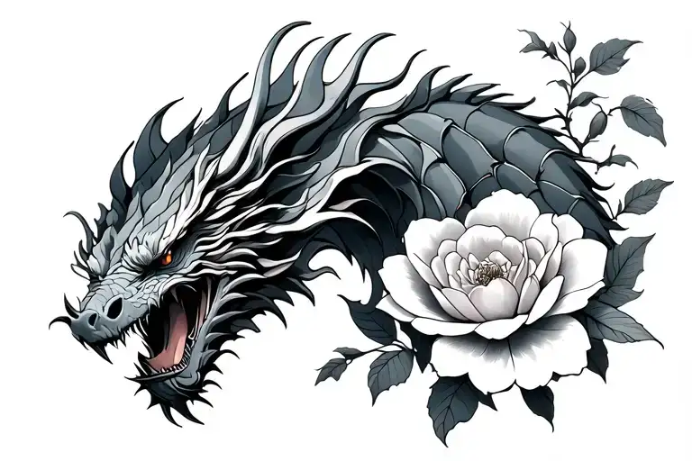 Dragon And Camelia Flowers