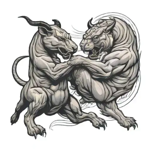 Bull And Puma Fighting