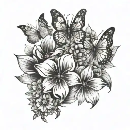 Dog Paw Print With Flowers And Butterfly's