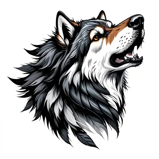 Wolf Howling And Feather