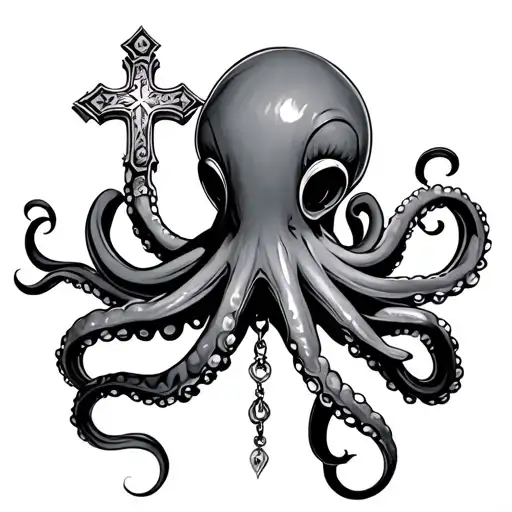 Octopus Holding A Cross On A Necklace