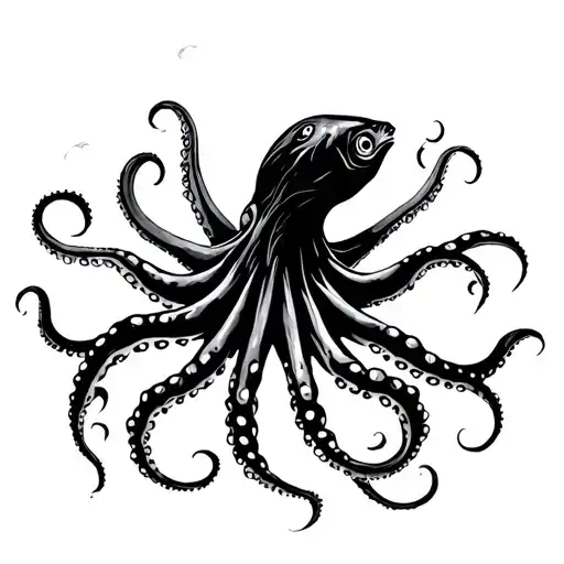 Silhouette Of Fishes On A Octopus