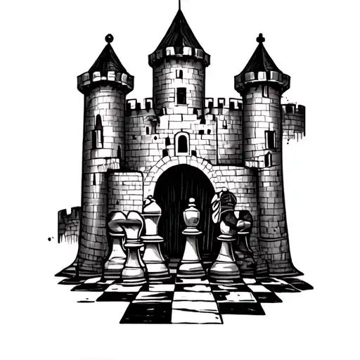 Chess Mixed With A Portuguese Castle Obidos Forearm Tattoe